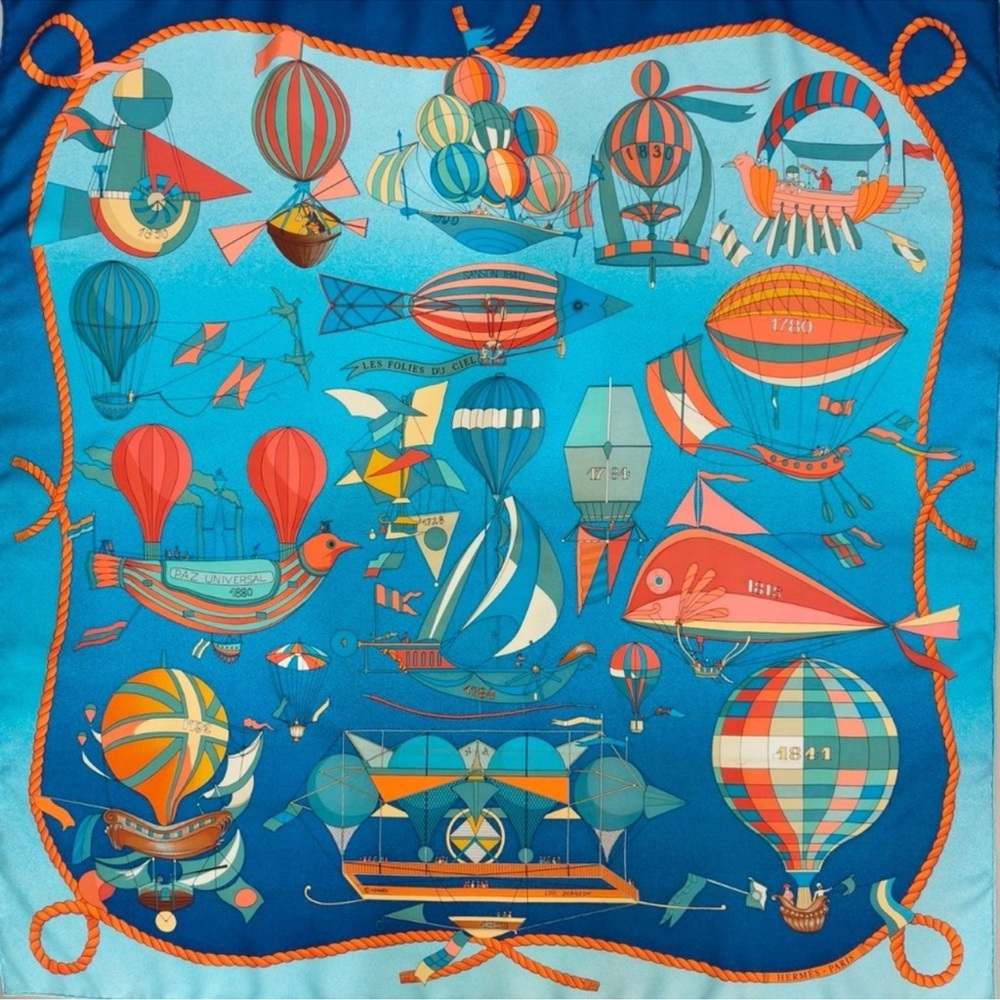 HERMES Les Folies Du Ciel Silk Scarf Carre 90